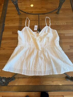 LOFT White Textured Tie-Front Cami